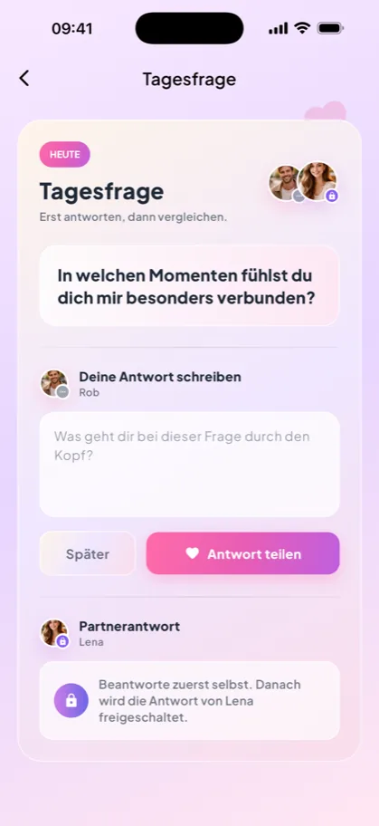 Tagesfrage mit eigenem Antwortfeld und gesperrter Partnerantwort